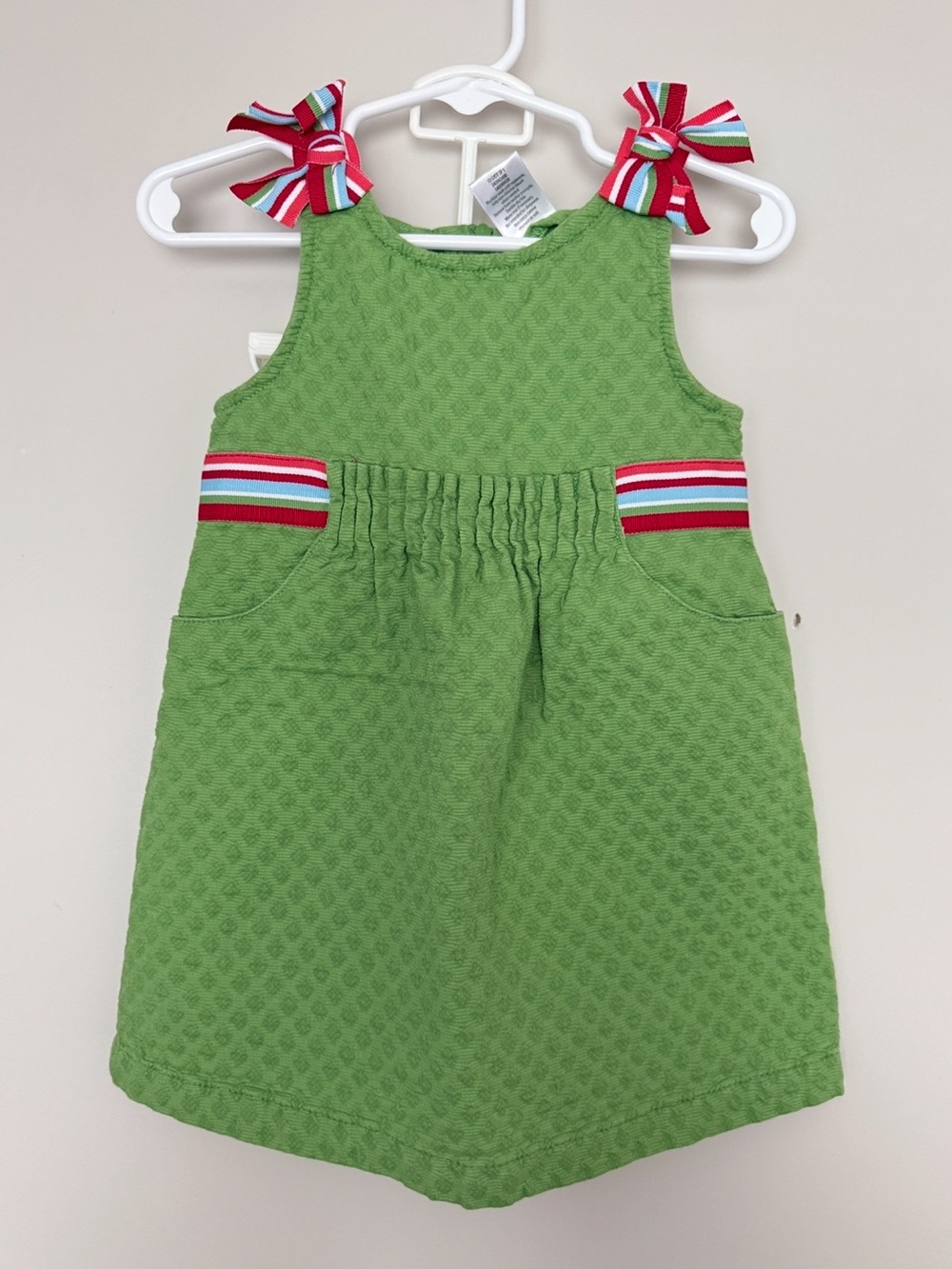 Gymboree Green Textured Sundress with Striped Bow Straps Girls Size 18-24
